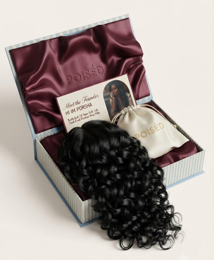 Silky curly wig inside luxury blue stripe custom design hair product box