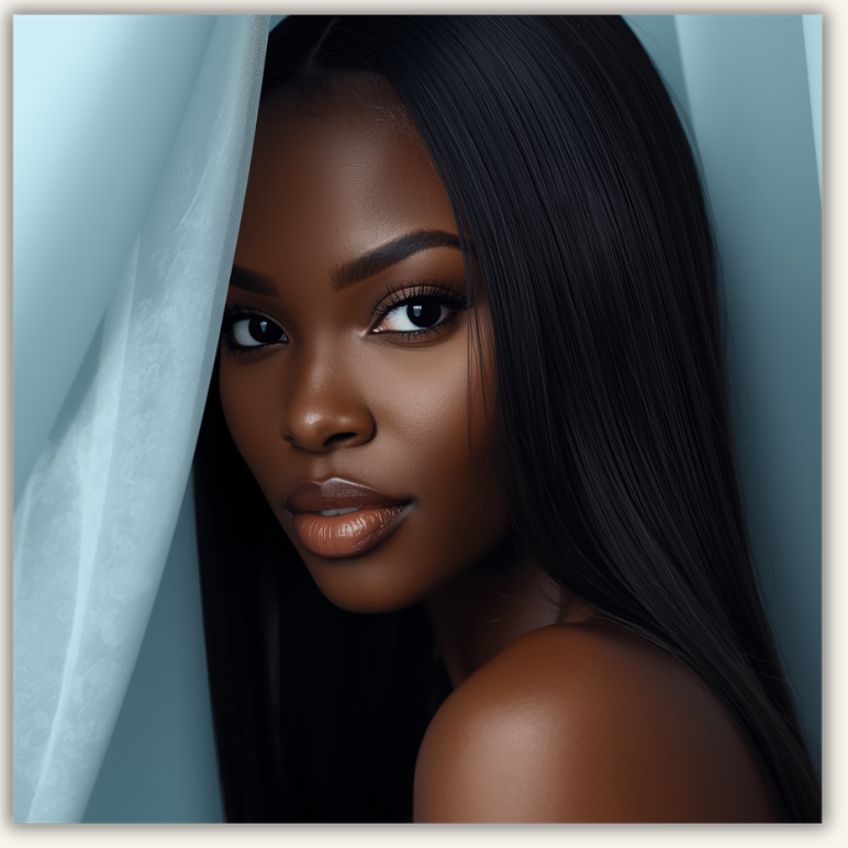 Beautiful black woman model with long silky straight hair glueless wig